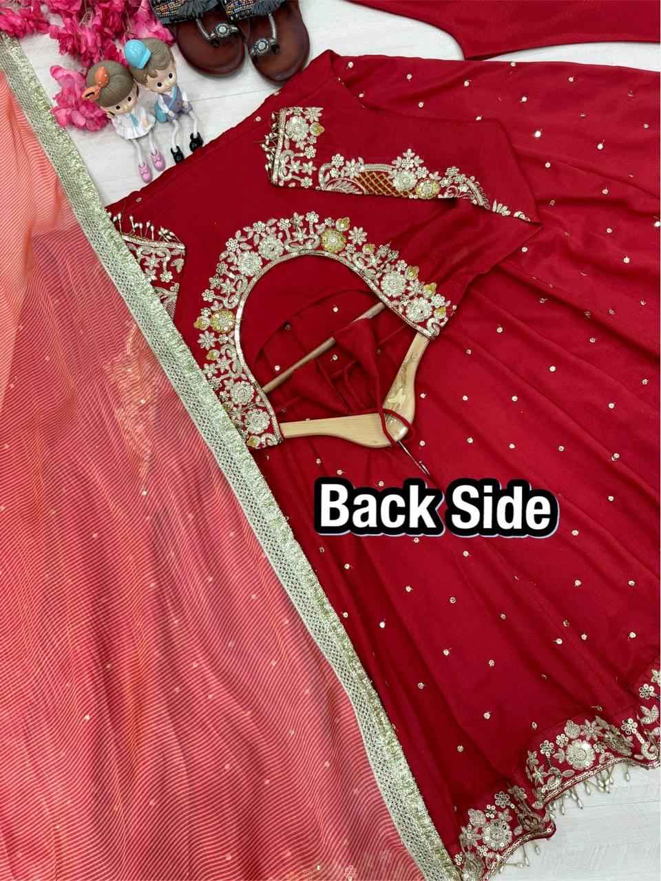 Chinon Silk Anarkali Gown,Dupatta & Pant Plazzo Set