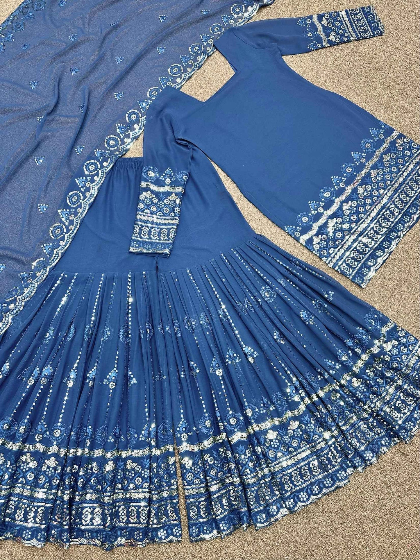 Sequins Work Top  Sharara With Dupatta