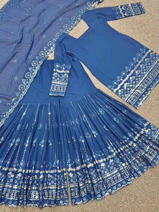Sequins Work Top  Sharara With Dupatta