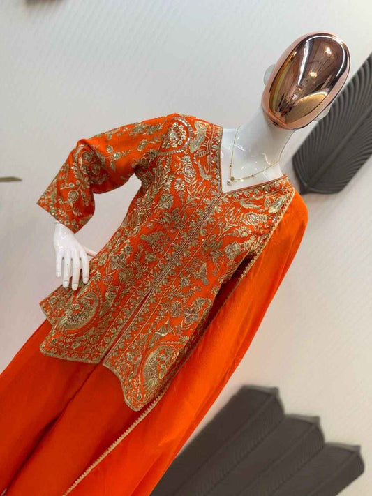 TOP WITH SEQUANCE EMBROIDERY WORK WITH PLAZO AND DUPATTA