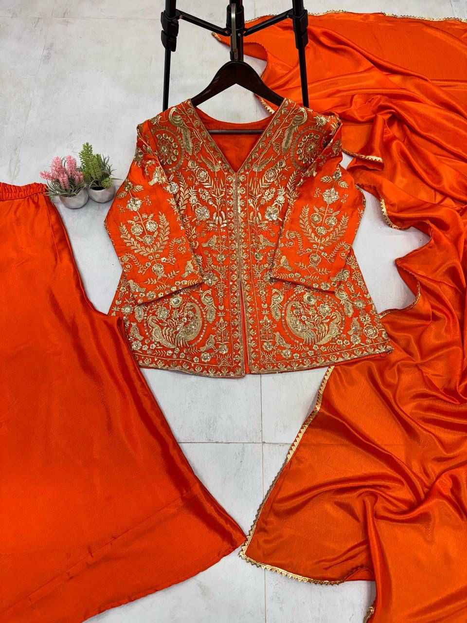 TOP WITH SEQUANCE EMBROIDERY WORK WITH PLAZO AND DUPATTA