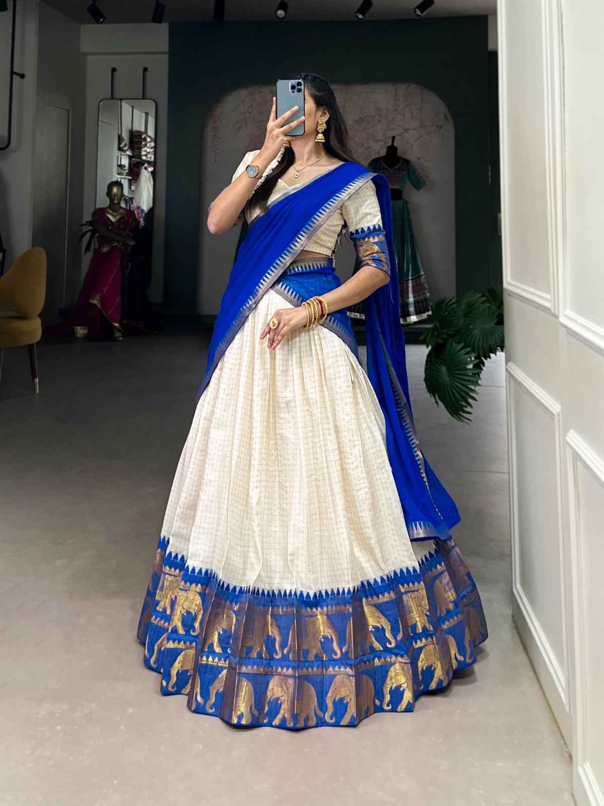 Kalyani Cotton Lehenga Choli Paired with Flowing Georgette Dupatta.