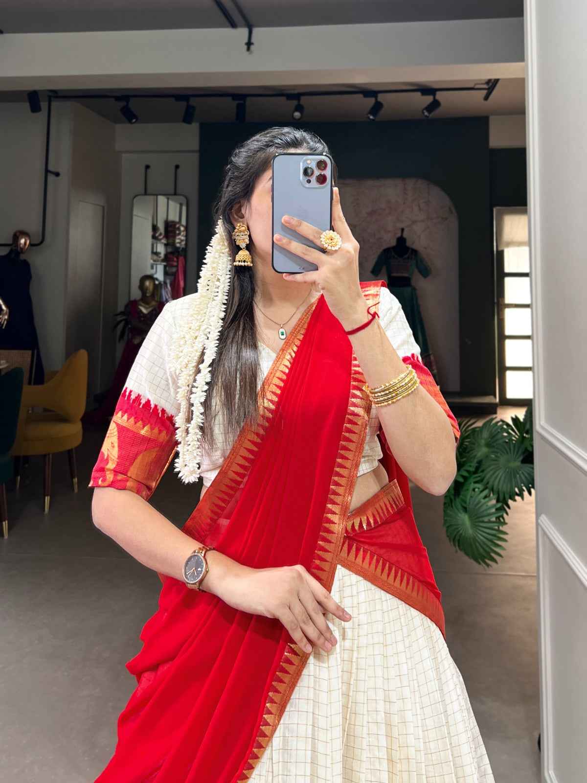 Kalyani Cotton Lehenga Choli Paired with Flowing Georgette Dupatta.