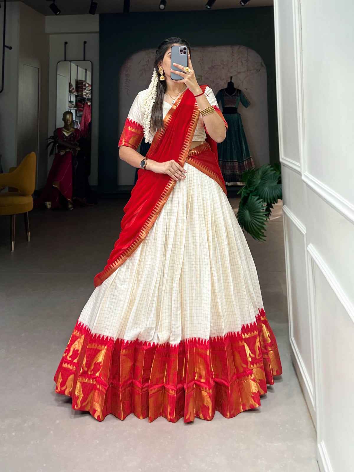 Kalyani Cotton Lehenga Choli Paired with Flowing Georgette Dupatta.