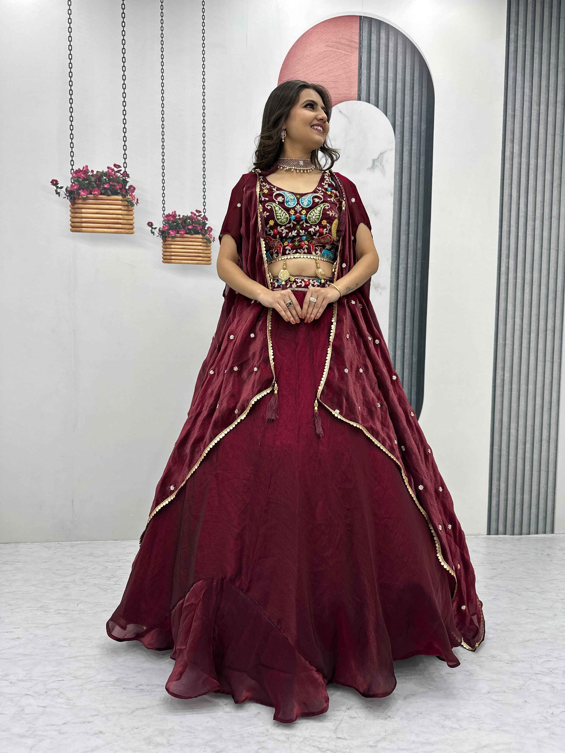 Lehanga and Choli Heavy Embroidery Thread & Sequence Work with fancy Latakan