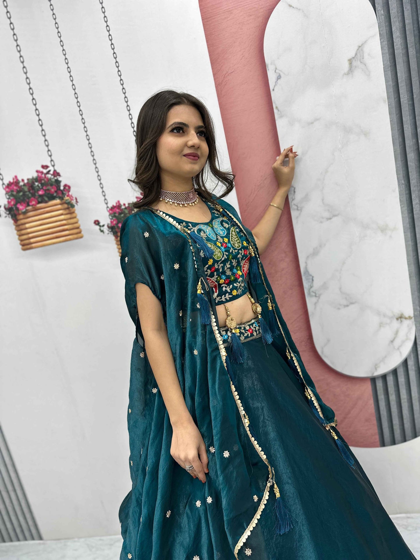 Lehanga and Choli Heavy Embroidery Thread & Sequence Work with fancy Latakan