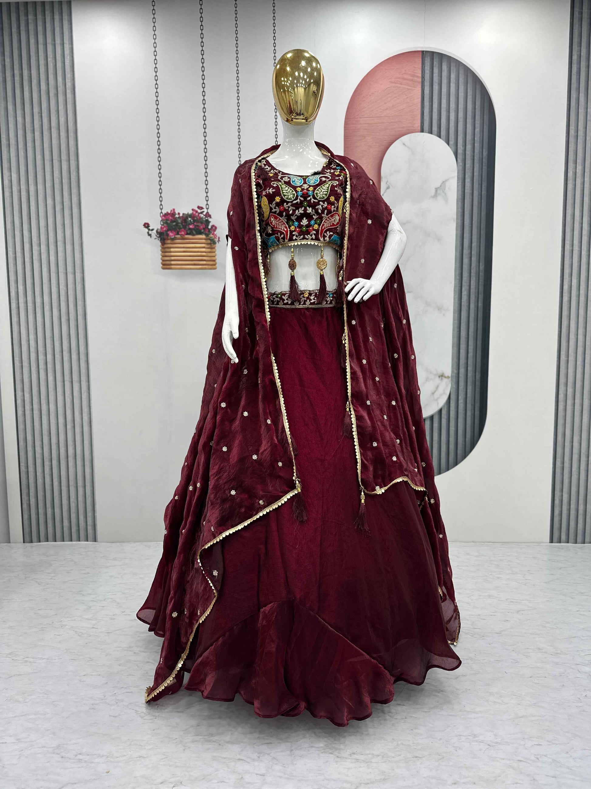 Lehanga and Choli Heavy Embroidery Thread & Sequence Work with fancy Latakan