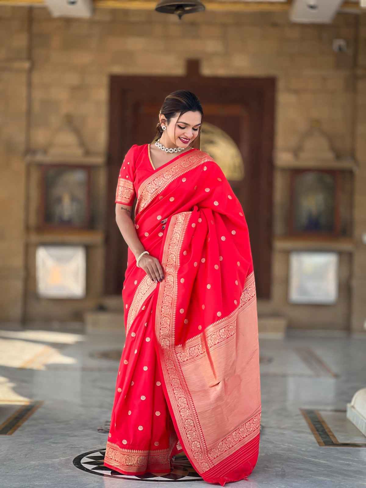 Soft silk saree with Beautiful gold Zari design all over saree and zari weawing Rich pallu with zari weawing border