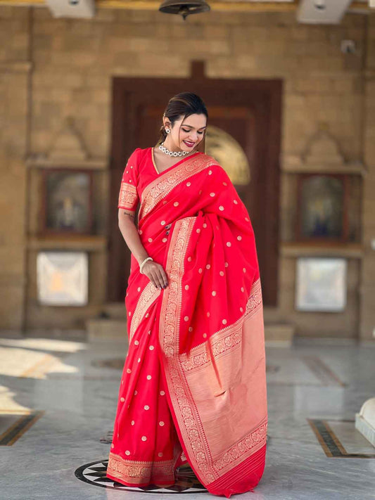 Soft silk saree with Beautiful gold Zari design all over saree and zari weawing Rich pallu with zari weawing border