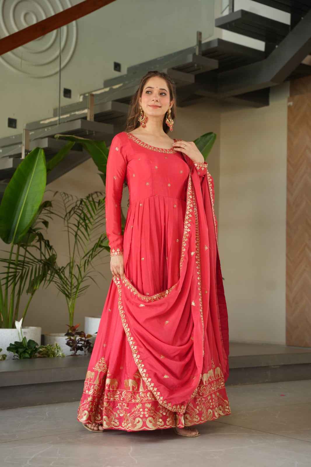 Gown Chinnon with Embroidery Zari Sequins-work