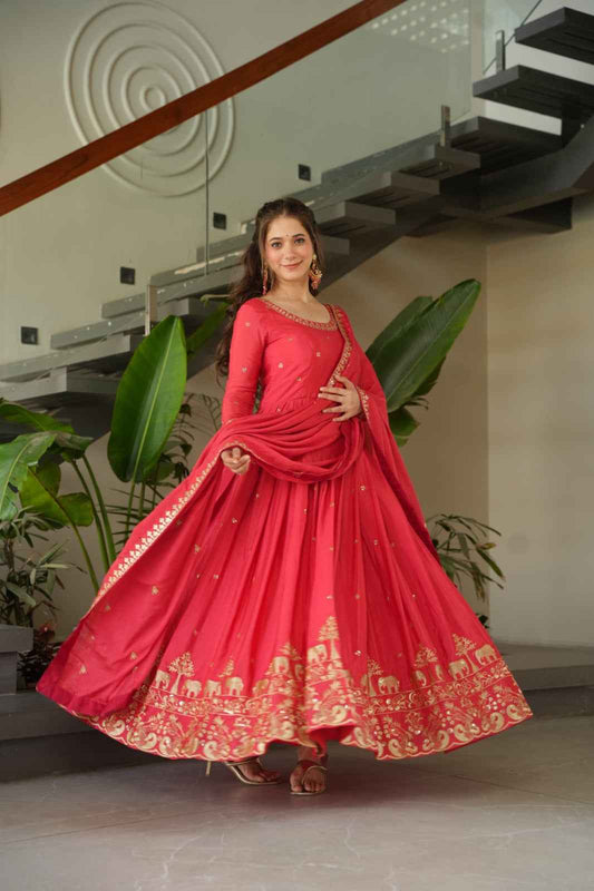 Gown Chinnon with Embroidery Zari Sequins-work