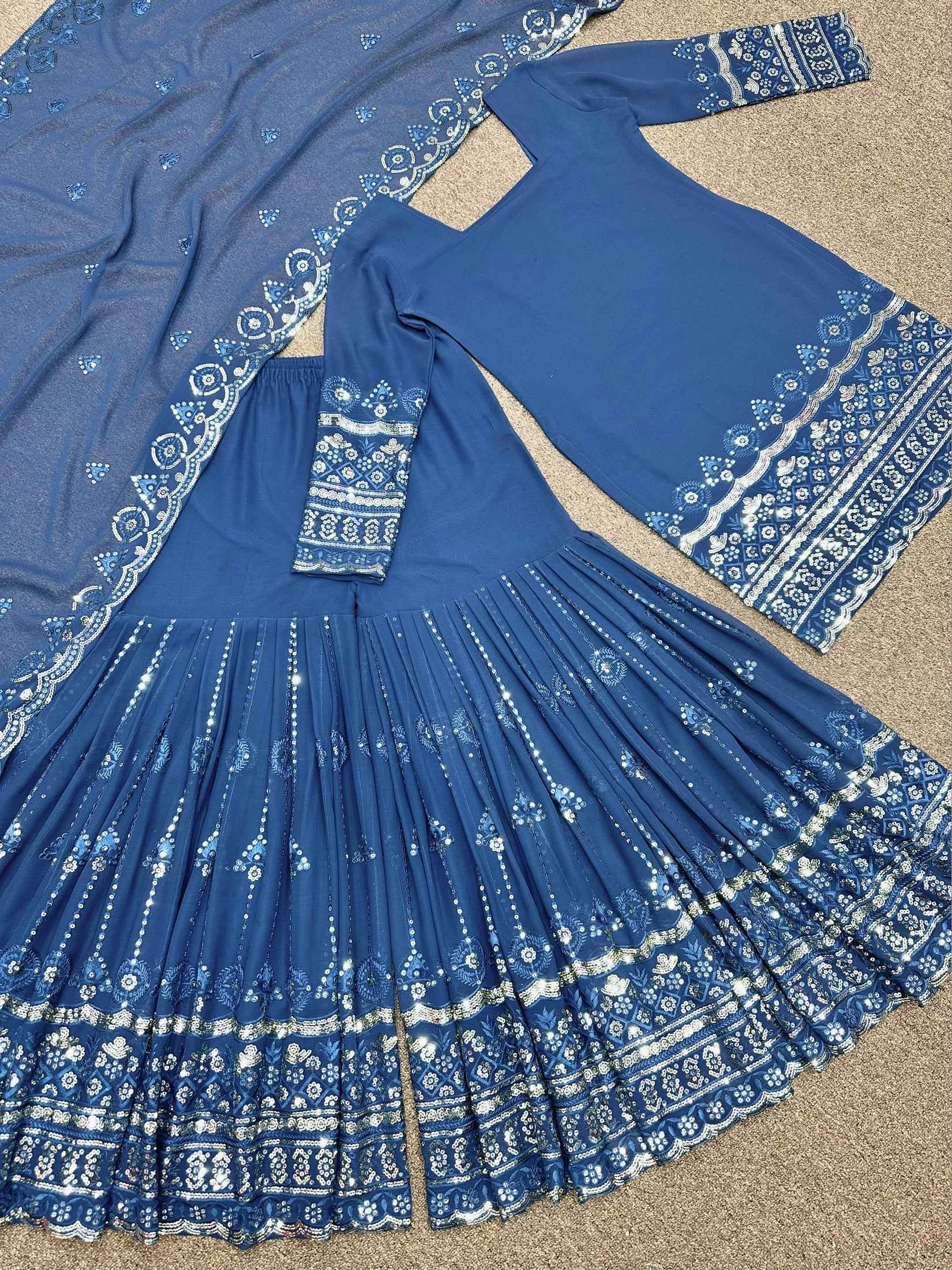 Sequins Work Top  Sharara With Dupatta
