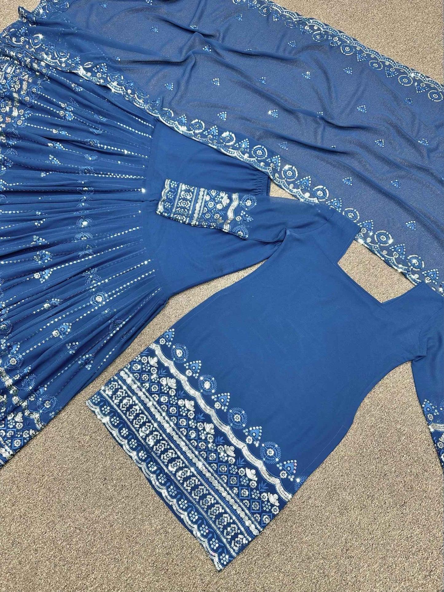 Sequins Work Top  Sharara With Dupatta