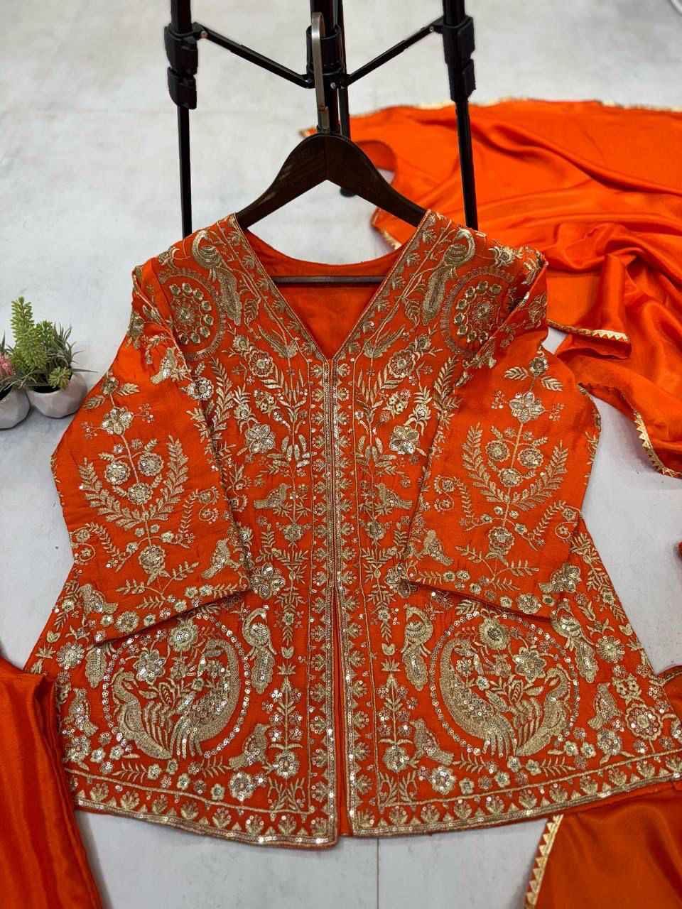 TOP WITH SEQUANCE EMBROIDERY WORK WITH PLAZO AND DUPATTA