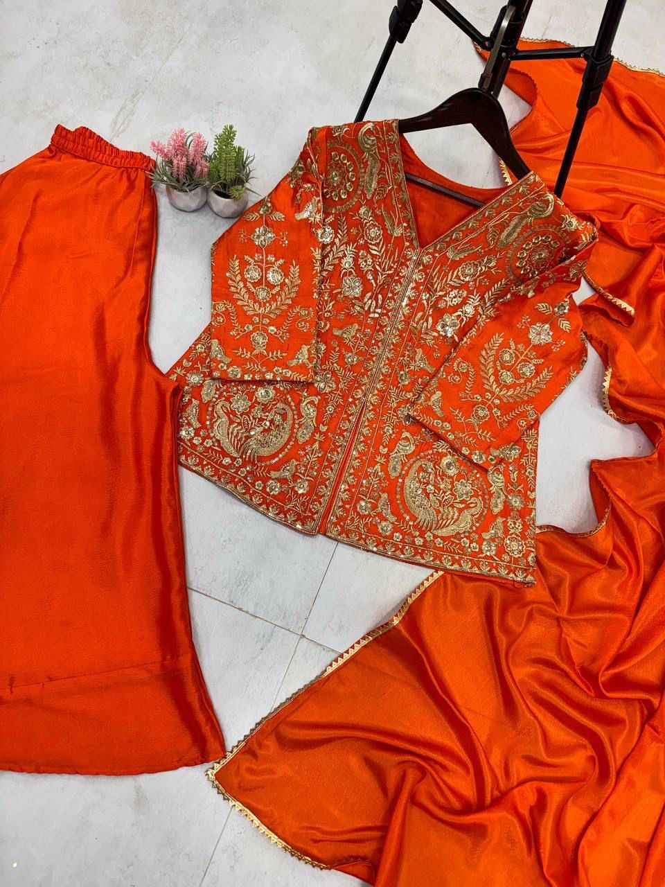 TOP WITH SEQUANCE EMBROIDERY WORK WITH PLAZO AND DUPATTA