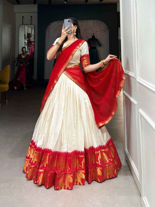 Kalyani Cotton Lehenga Choli Paired with Flowing Georgette Dupatta.