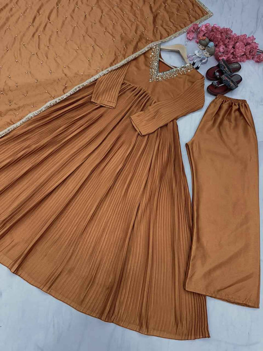 Chinon Silk Alia cut Anarkali Gown Dupatta & Bottom Set