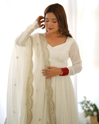 HEAVY PURE ROMANSILK CHANDERI FABRIC GOWN