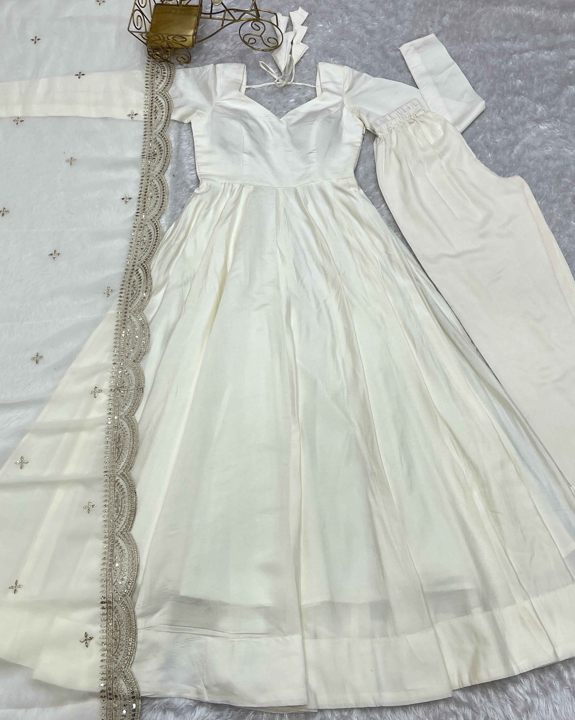 HEAVY PURE ROMANSILK CHANDERI FABRIC GOWN