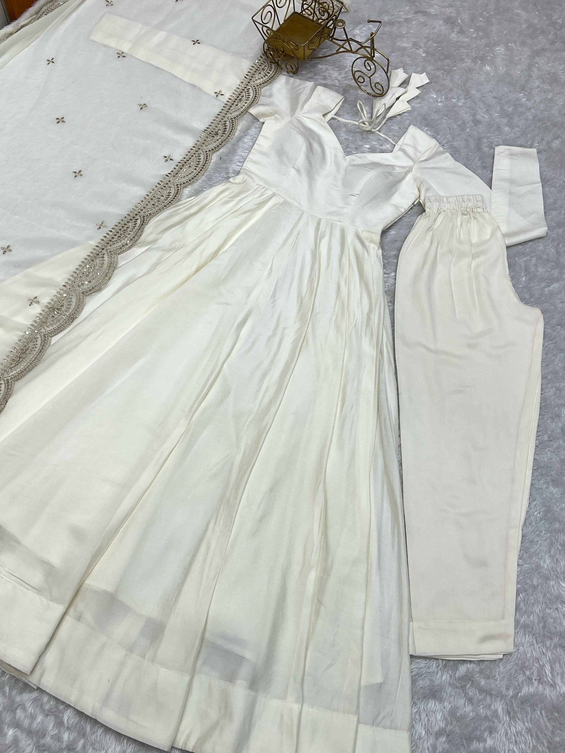 HEAVY PURE ROMANSILK CHANDERI FABRIC GOWN
