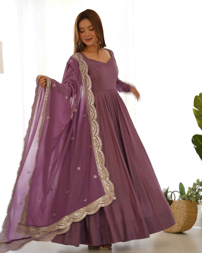 HEAVY PURE ROMANSILK CHANDERI FABRIC GOWN