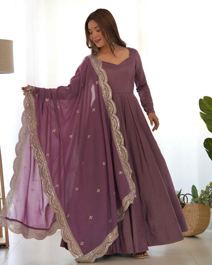 HEAVY PURE ROMANSILK CHANDERI FABRIC GOWN