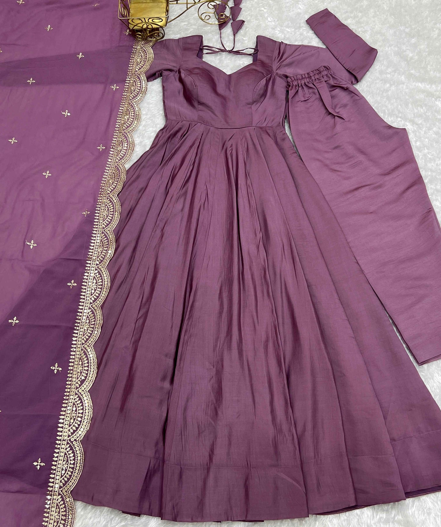 HEAVY PURE ROMANSILK CHANDERI FABRIC GOWN