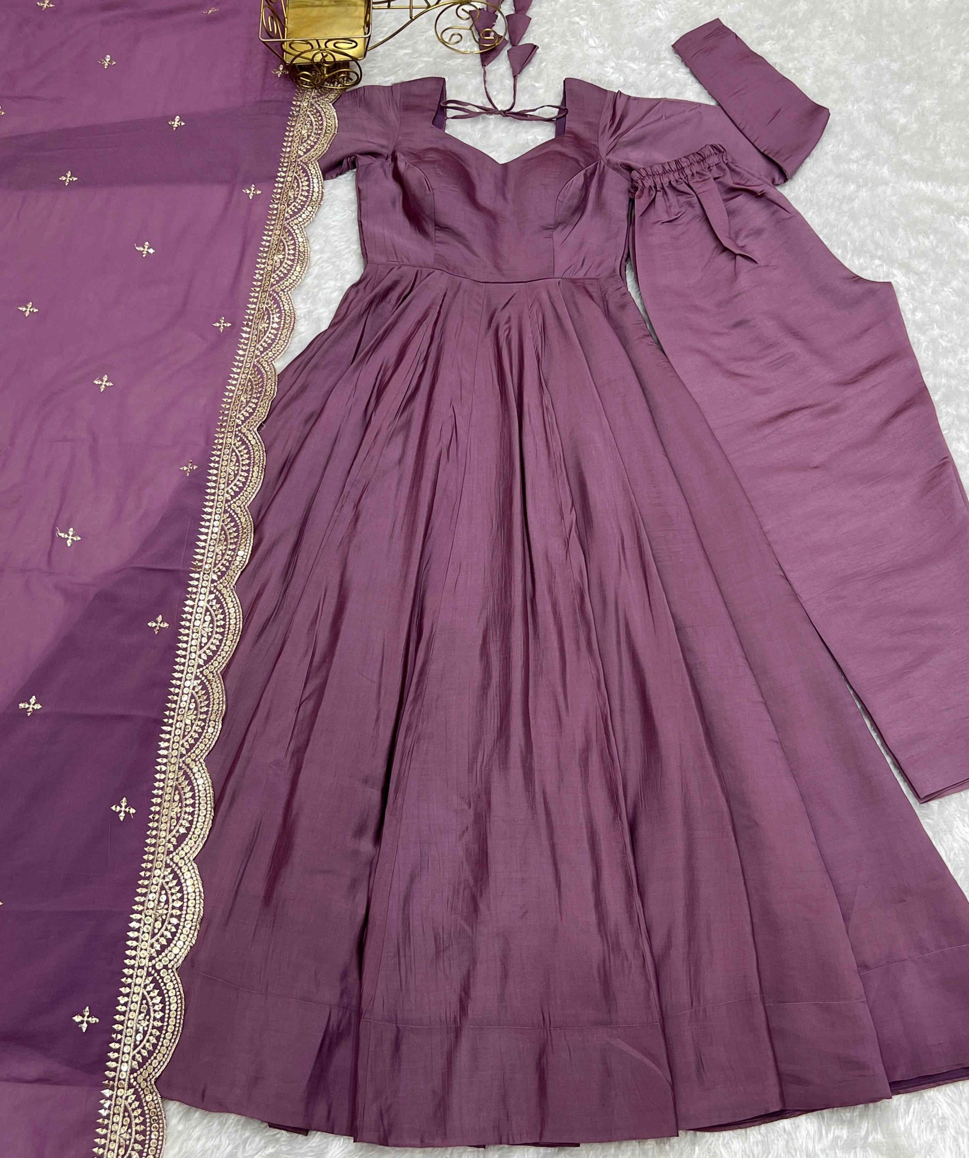 HEAVY PURE ROMANSILK CHANDERI FABRIC GOWN
