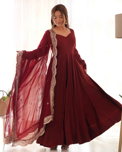 HEAVY PURE ROMANSILK CHANDERI FABRIC GOWN