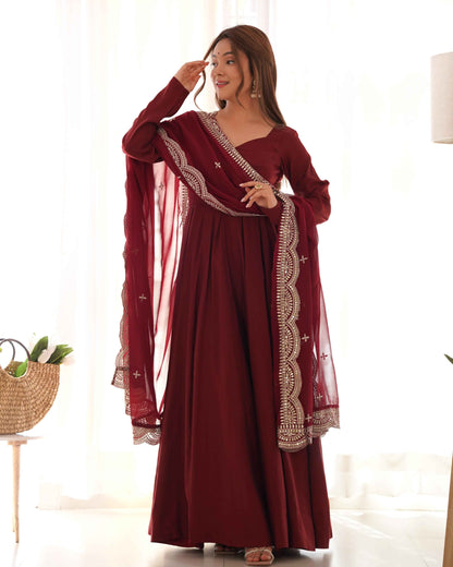 HEAVY PURE ROMANSILK CHANDERI FABRIC GOWN