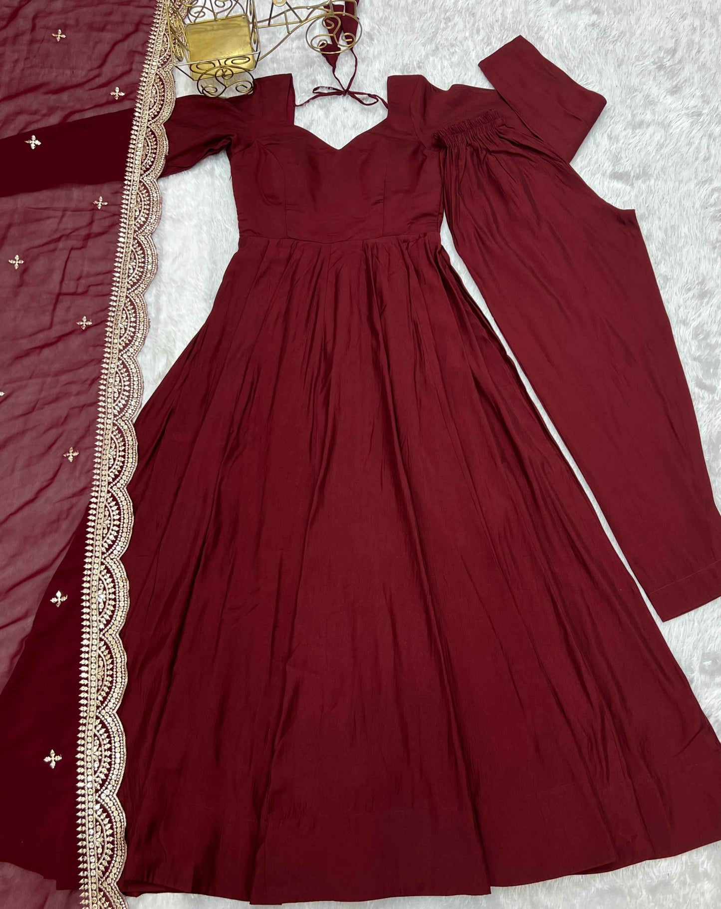 HEAVY PURE ROMANSILK CHANDERI FABRIC GOWN