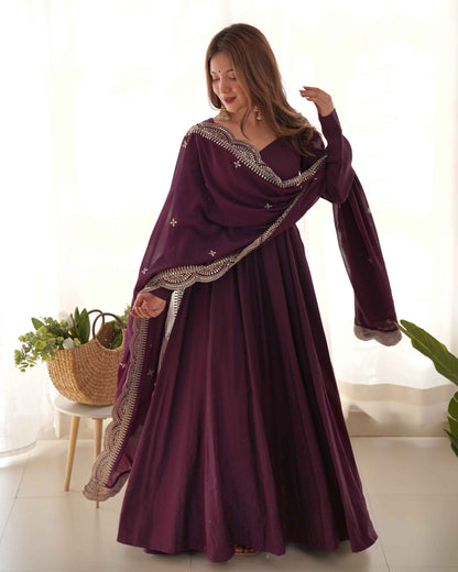 HEAVY PURE ROMANSILK CHANDERI FABRIC GOWN