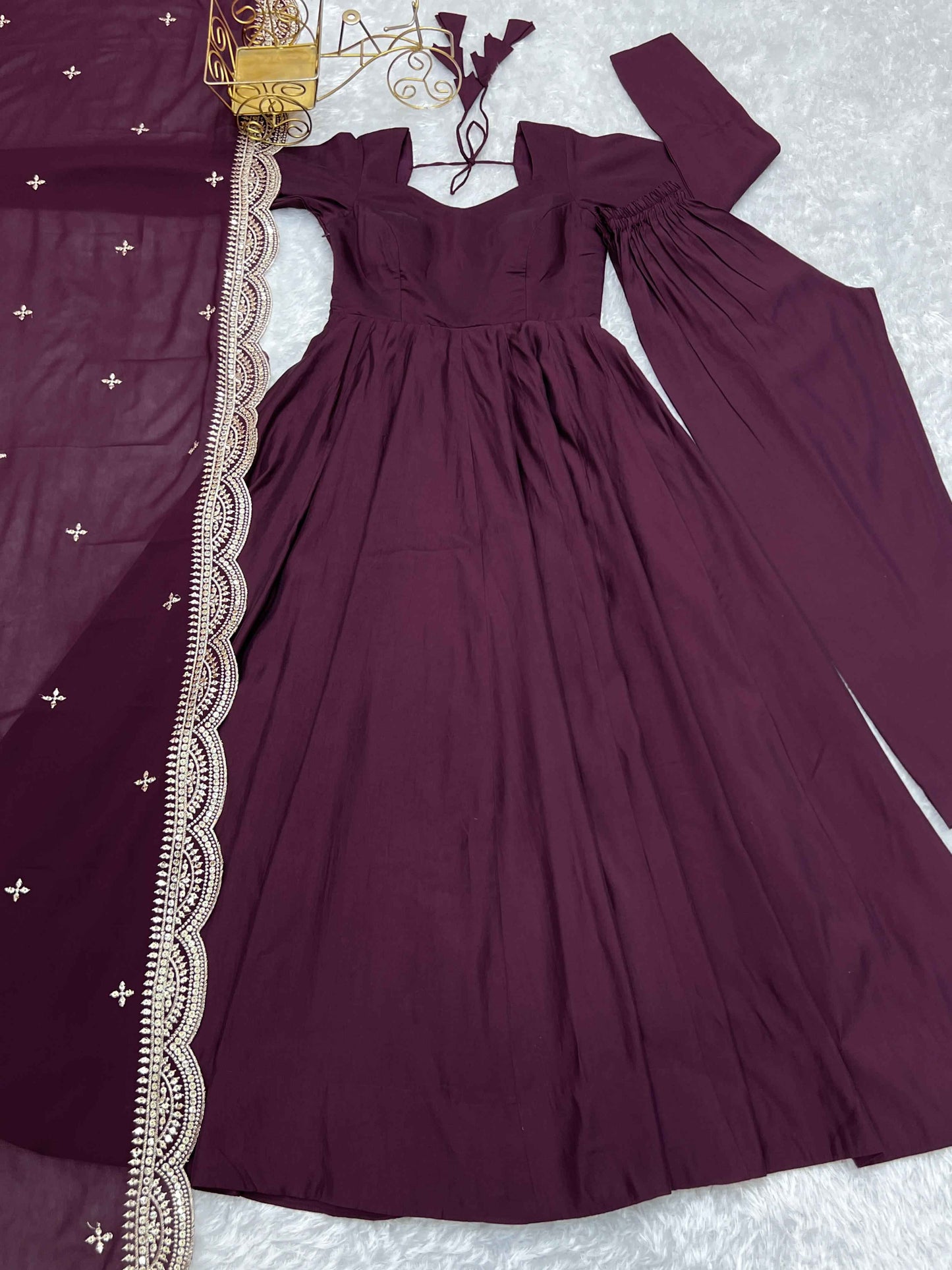 HEAVY PURE ROMANSILK CHANDERI FABRIC GOWN