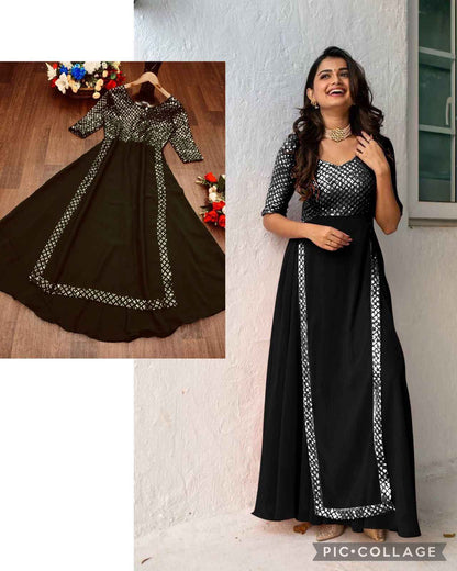 Party Wear Gown Heavy Faux Georgette With Embroidery With Sequence Work