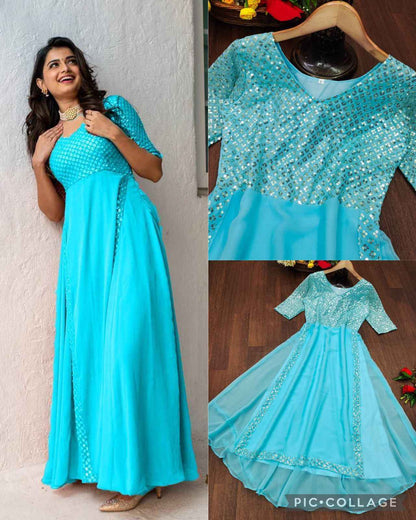 Party Wear Gown Heavy Faux Georgette With Embroidery With Sequence Work