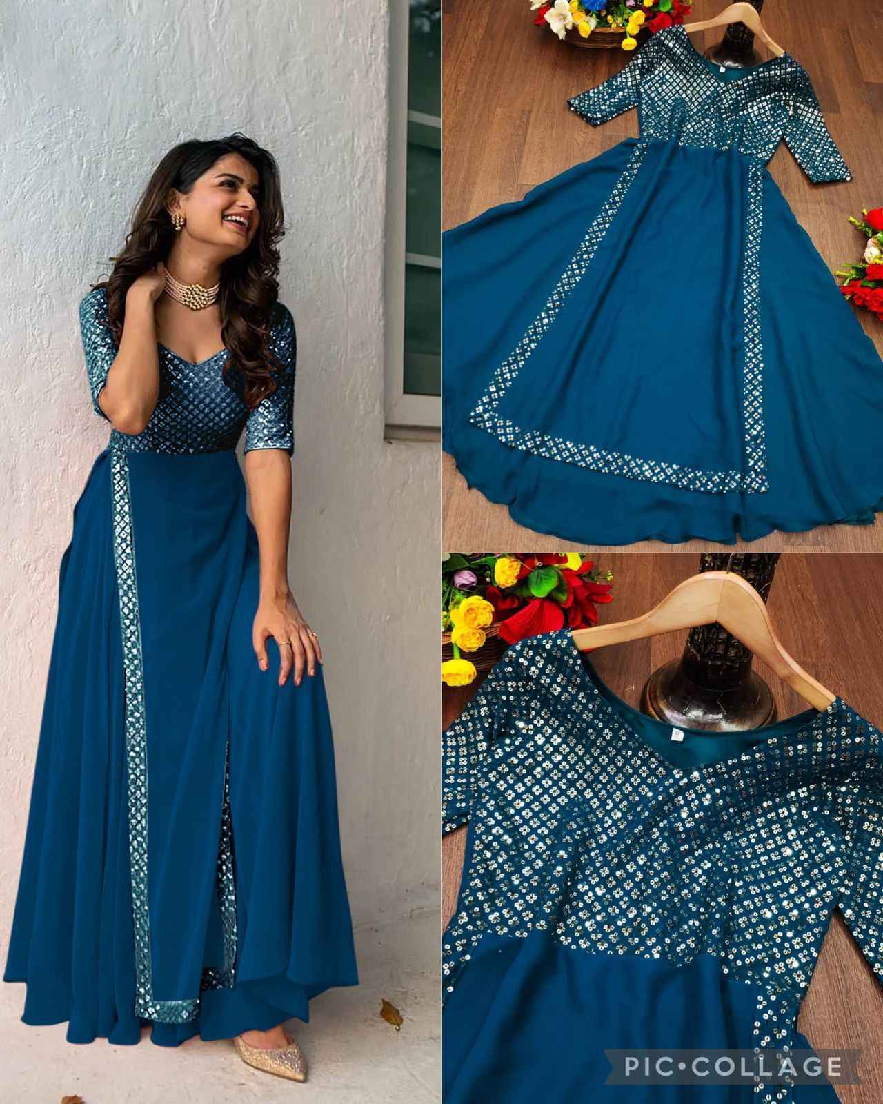 Party Wear Gown Heavy Faux Georgette With Embroidery With Sequence Work