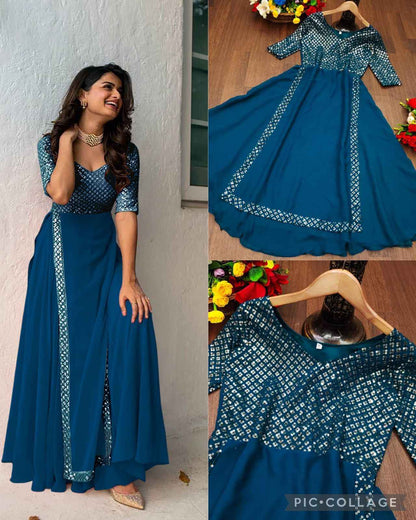 Party Wear Gown Heavy Faux Georgette With Embroidery With Sequence Work