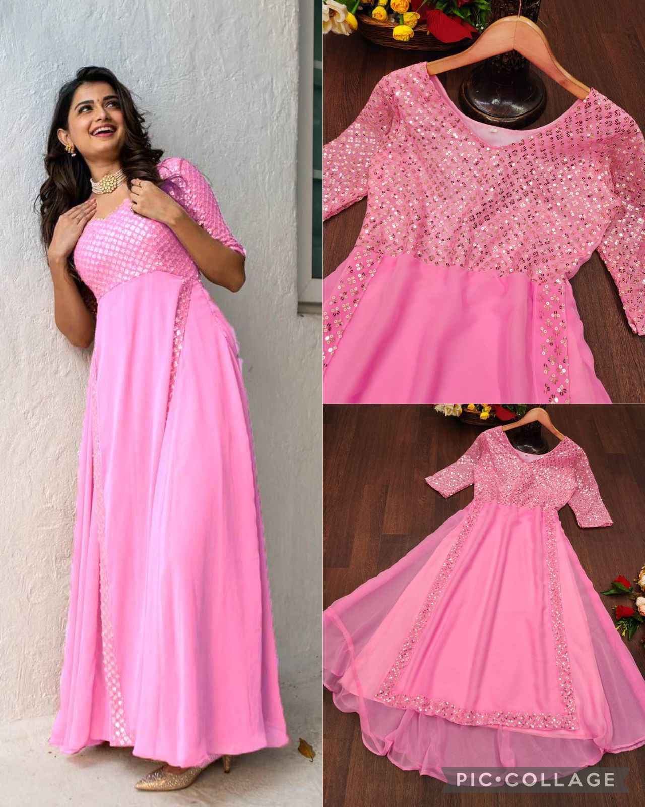 Party Wear Gown Heavy Faux Georgette With Embroidery With Sequence Work
