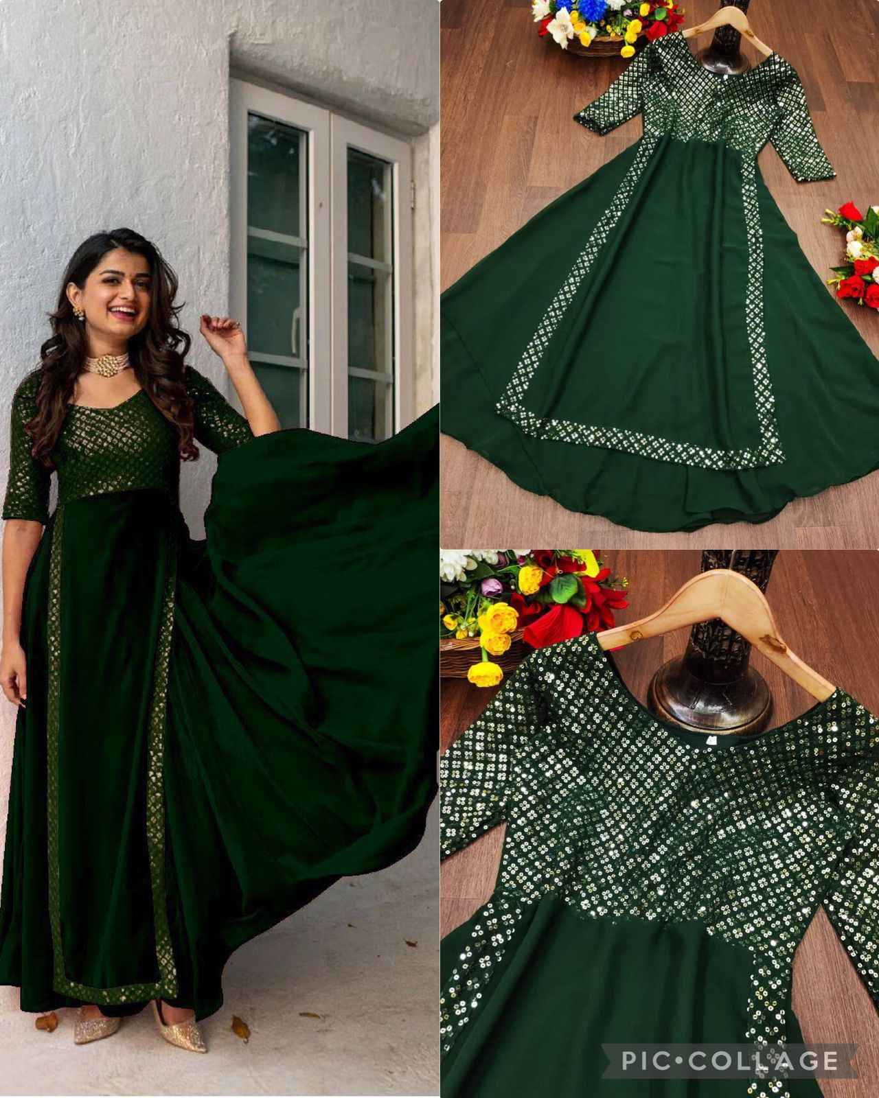 Party Wear Gown Heavy Faux Georgette With Embroidery With Sequence Work