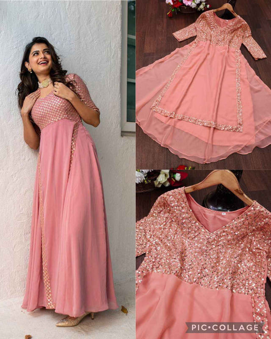 Party Wear Gown Heavy Faux Georgette With Embroidery With Sequence Work