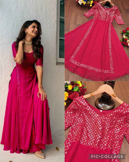 Party Wear Gown Heavy Faux Georgette With Embroidery With Sequence Work
