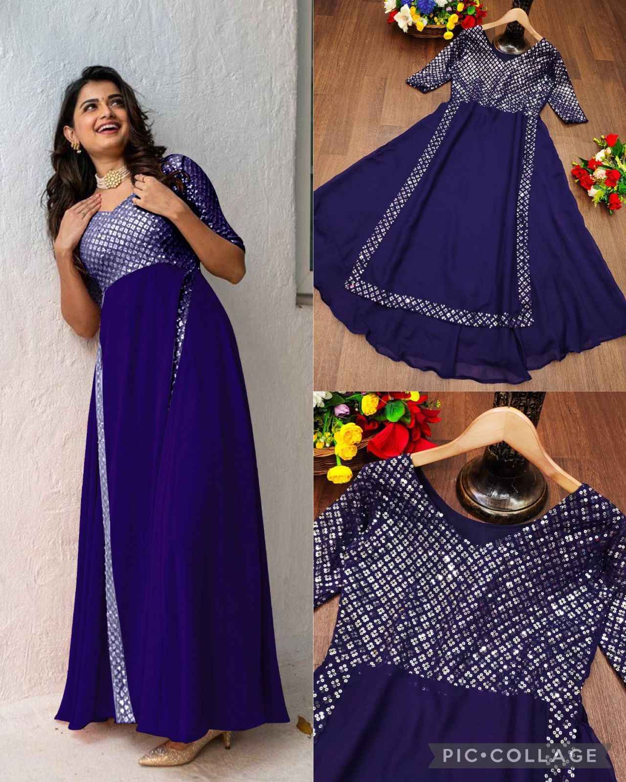 Party Wear Gown Heavy Faux Georgette With Embroidery With Sequence Work