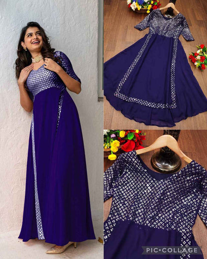 Party Wear Gown Heavy Faux Georgette With Embroidery With Sequence Work
