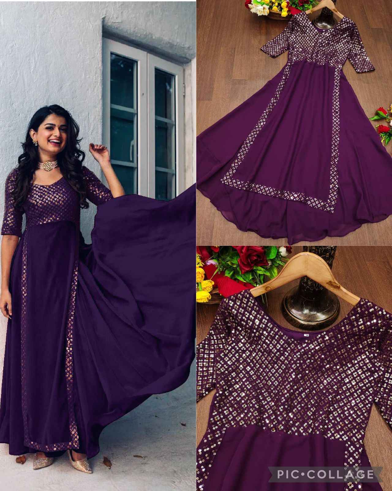 Party Wear Gown Heavy Faux Georgette With Embroidery With Sequence Work