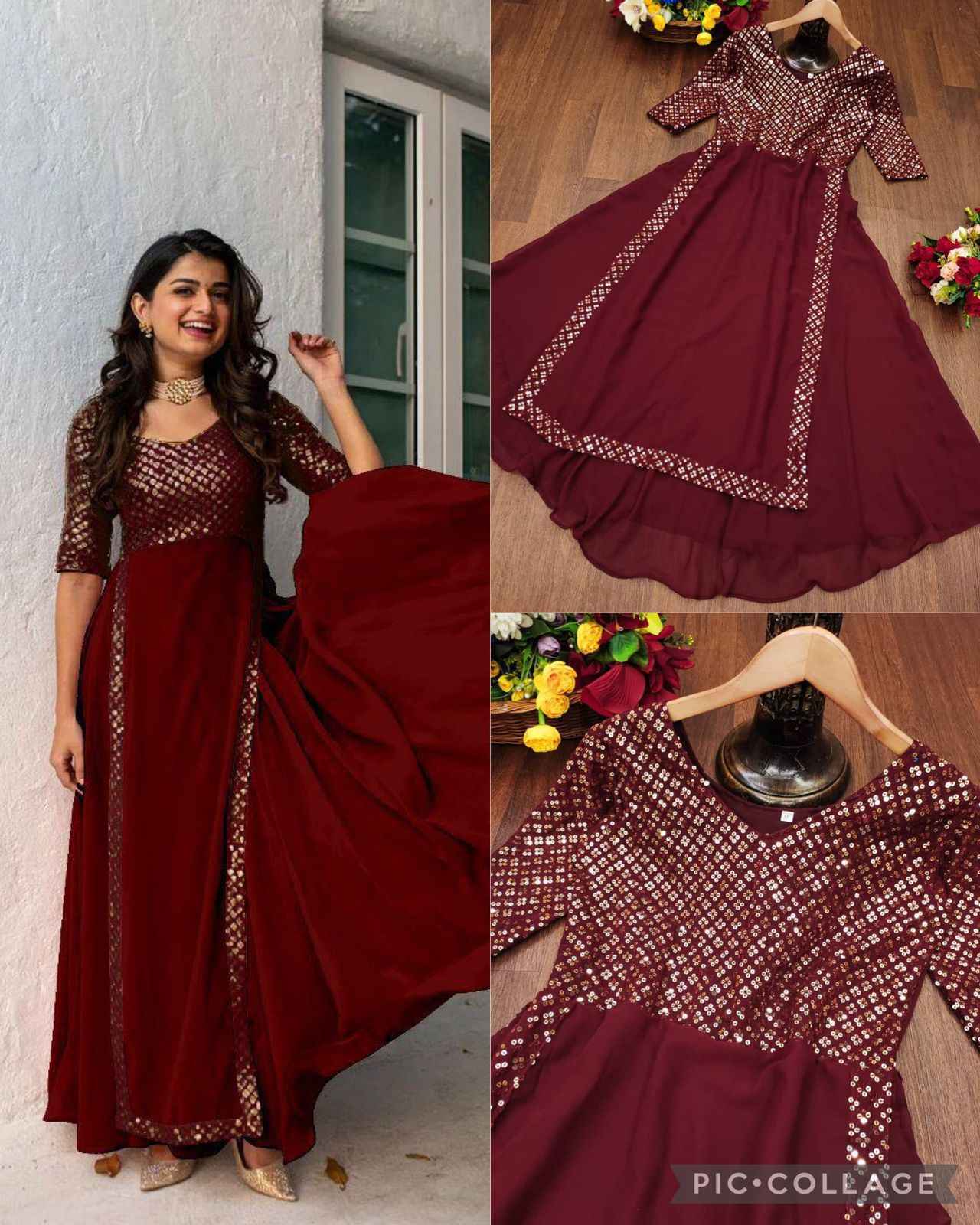 Party Wear Gown Heavy Faux Georgette With Embroidery With Sequence Work