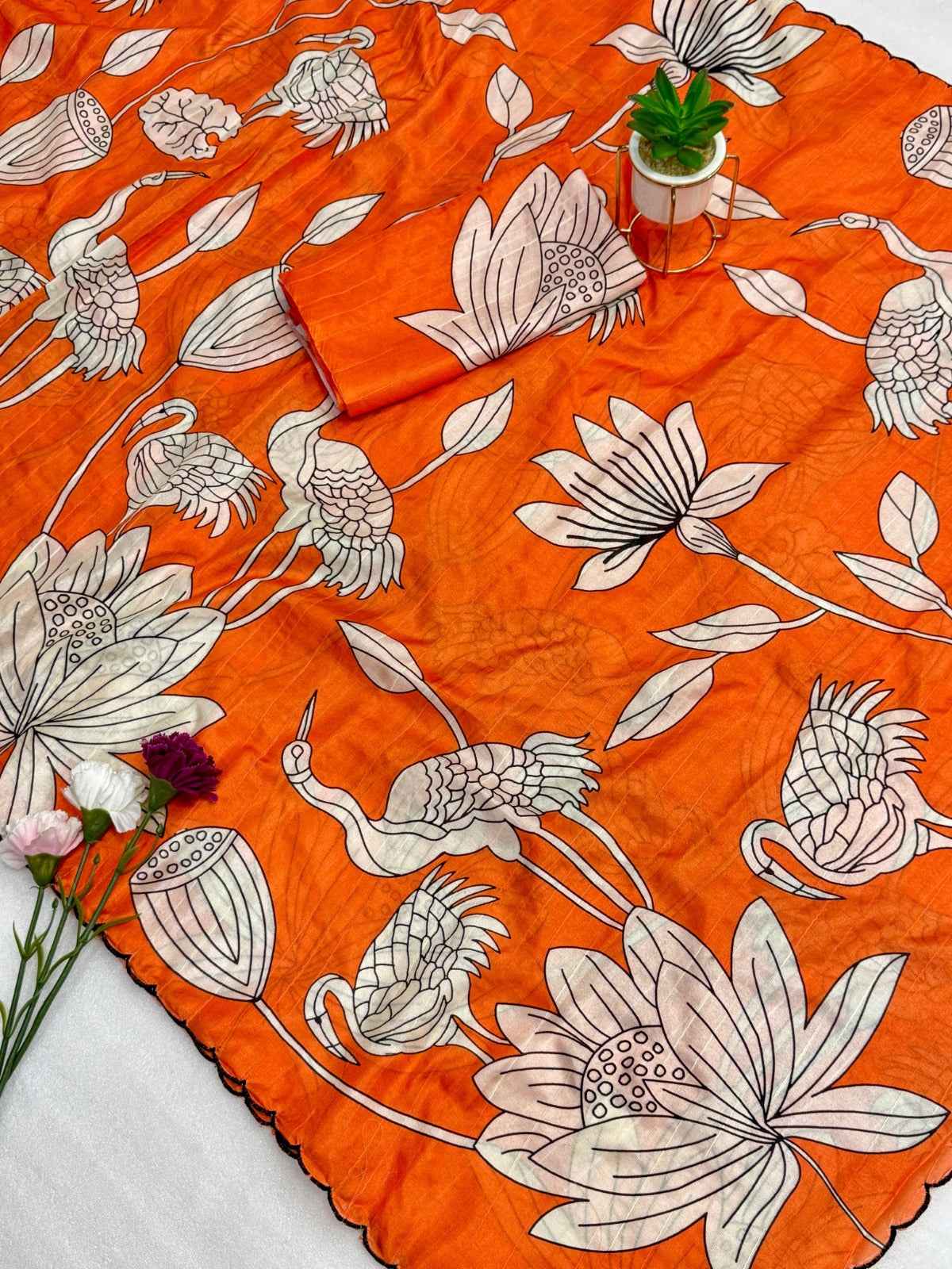 Handloom Tussar silk arco  border on both side with kalamkari digital print Saree