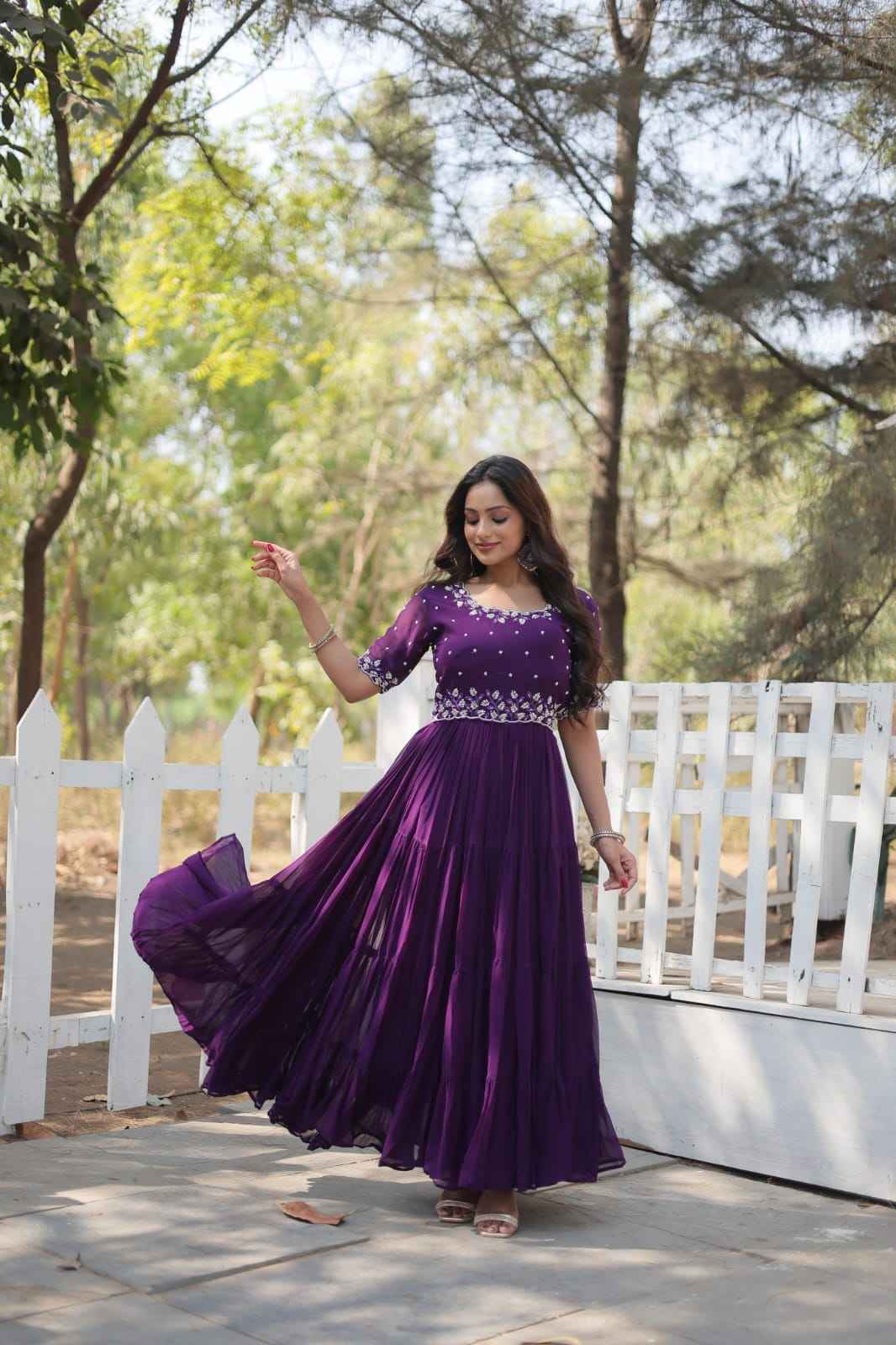 Gown With Faux Blooming with Beads embroidery-work