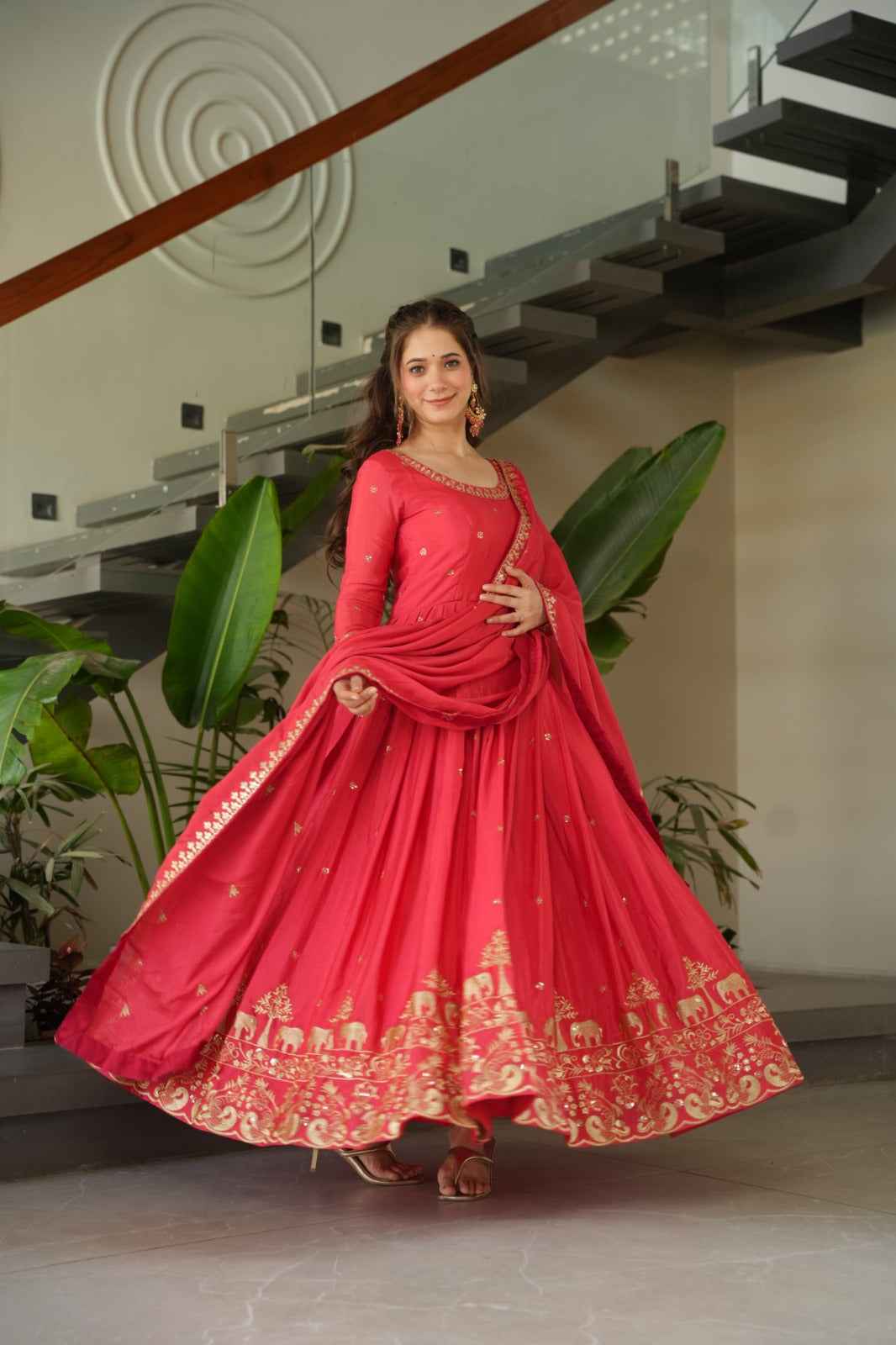 Gown Chinnon with Embroidery Zari Sequins-work