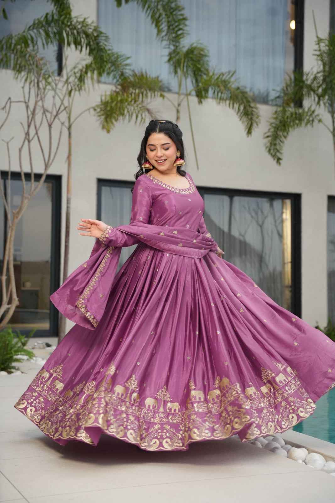 Gown Chinnon with Embroidery Zari Sequins-work