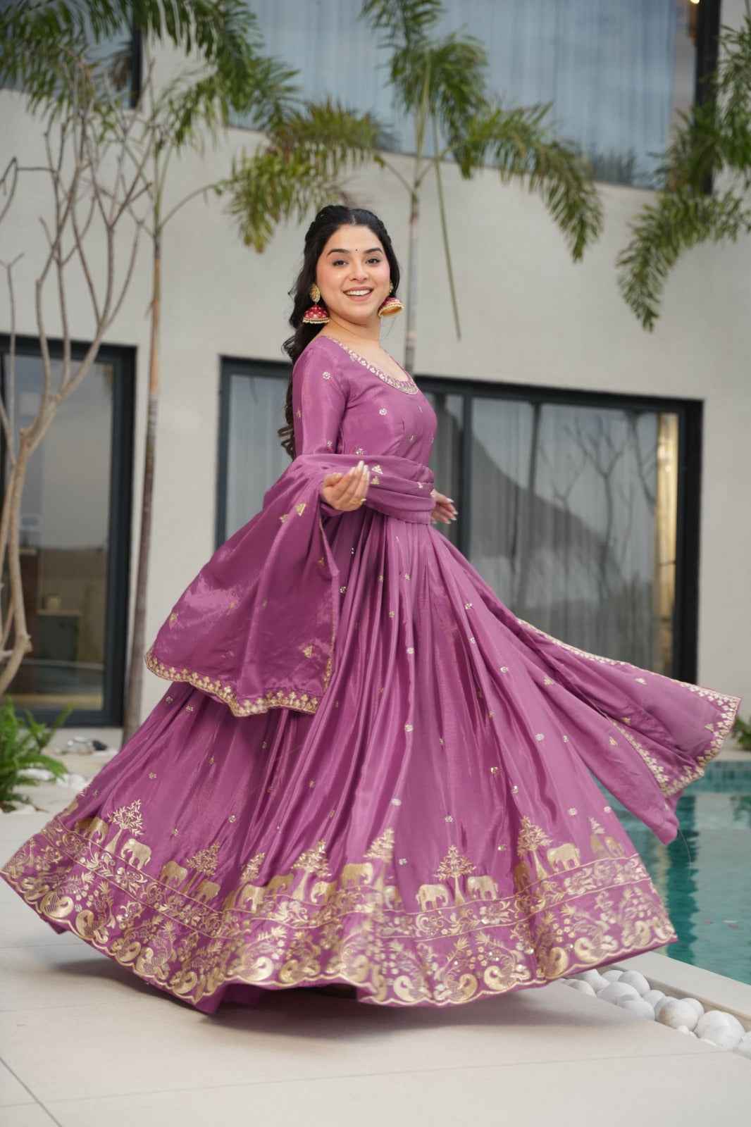 Gown Chinnon with Embroidery Zari Sequins-work